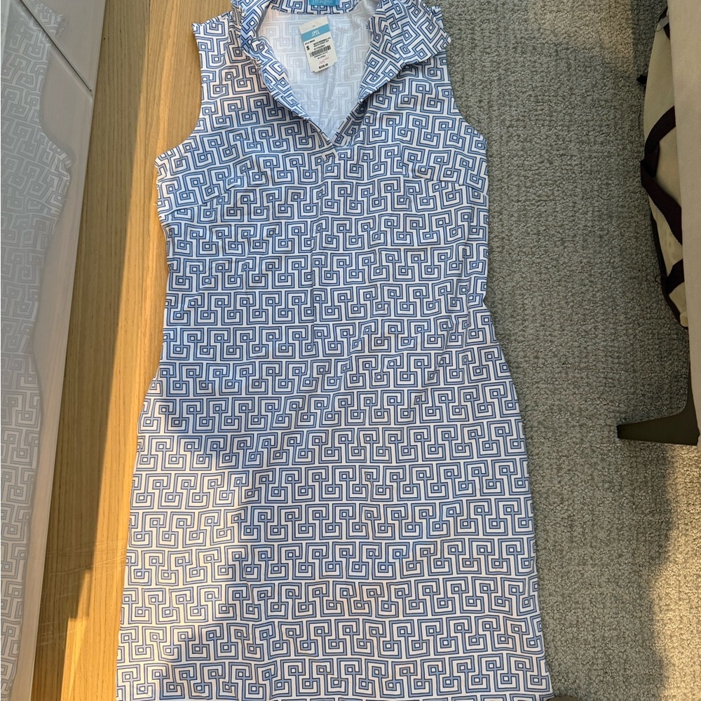 J. McLaughlin Blue and White Geometric Dress